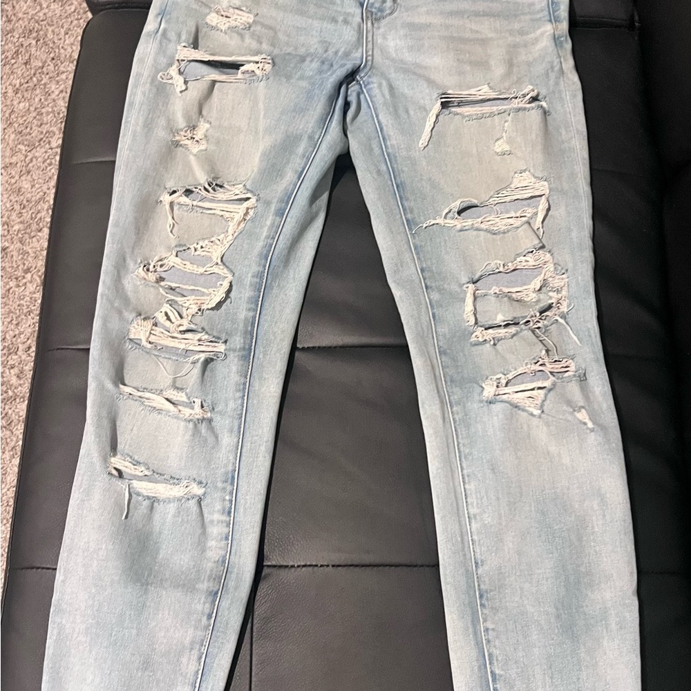 American Eagle Outfitters High Rise Ripped Light Blue Jeans